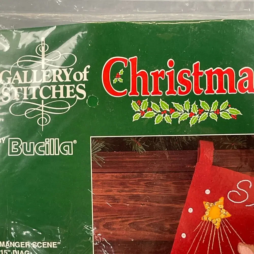 Vintage Bucilla Gallery Of Stitches Felt Stocking Manger Scene #32964 Deer Lamb - Picture 3 of 7